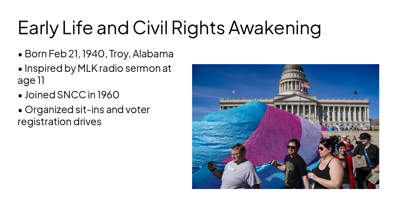 Slide 2 - Early Life and Civil Rights Awakening