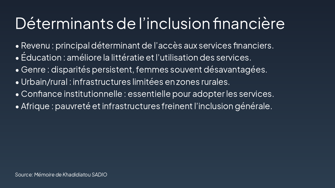 Slide 5 - Déterminants de l’inclusion financière