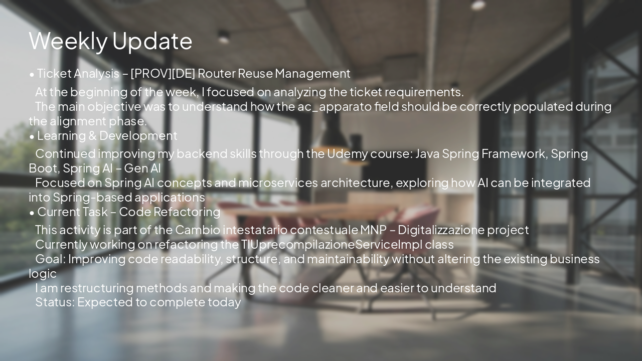 Slide 1 - Weekly Update