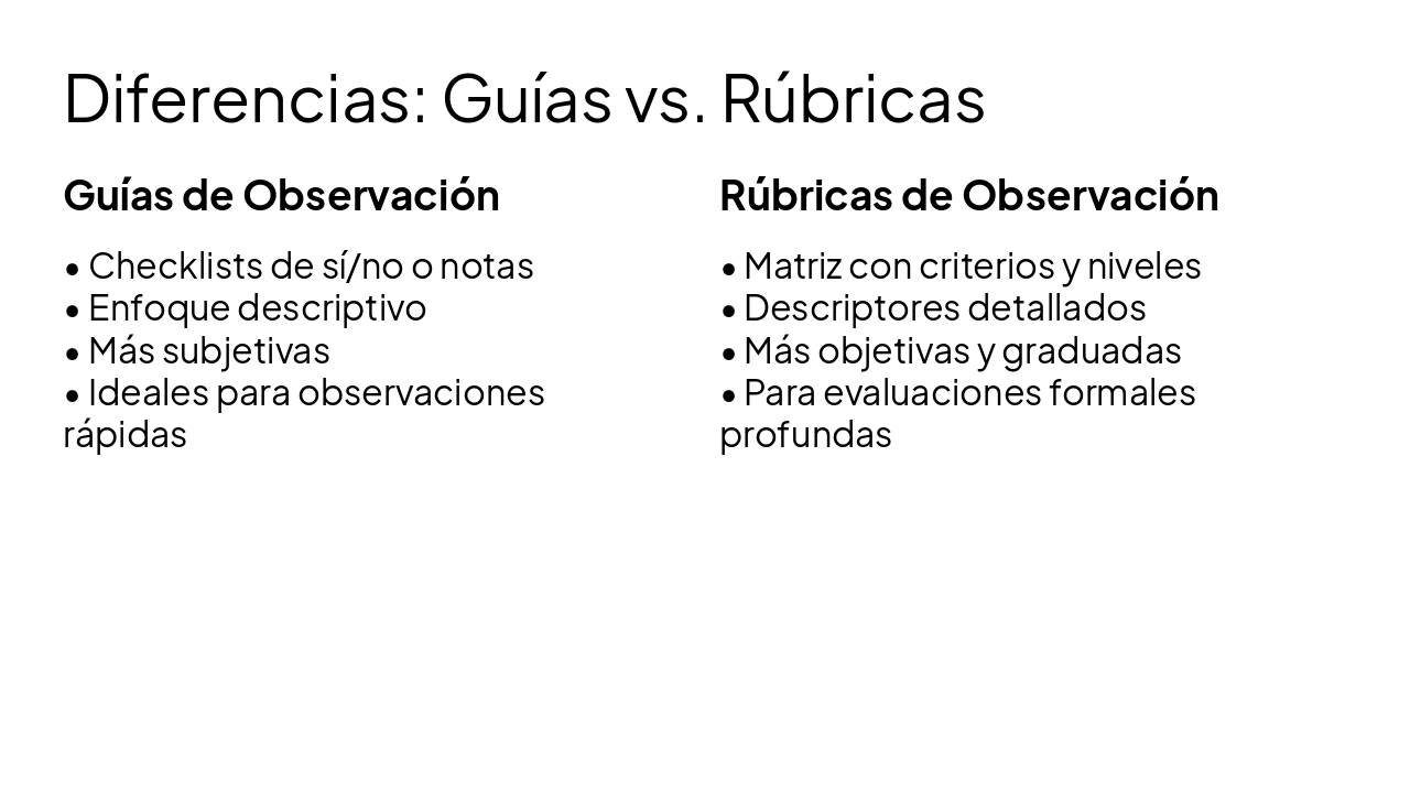 Slide 8 - Diferencias: Guías vs. Rúbricas