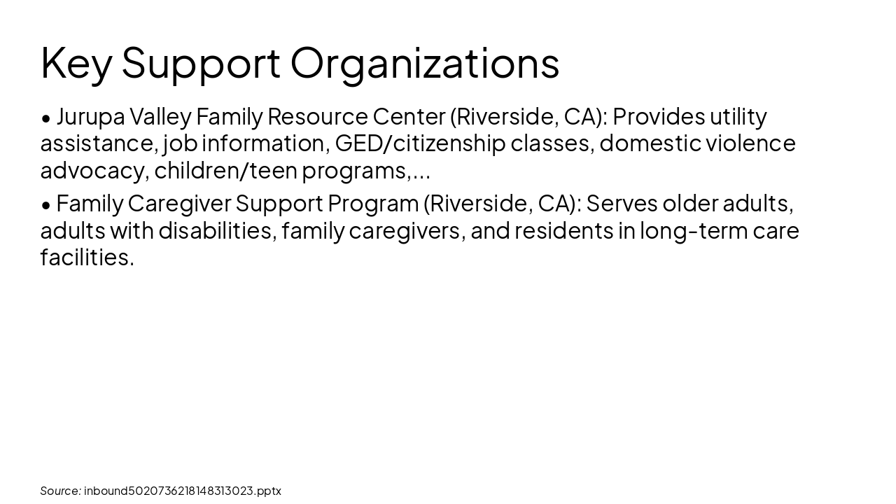 Slide 7 - Key Support Organizations
