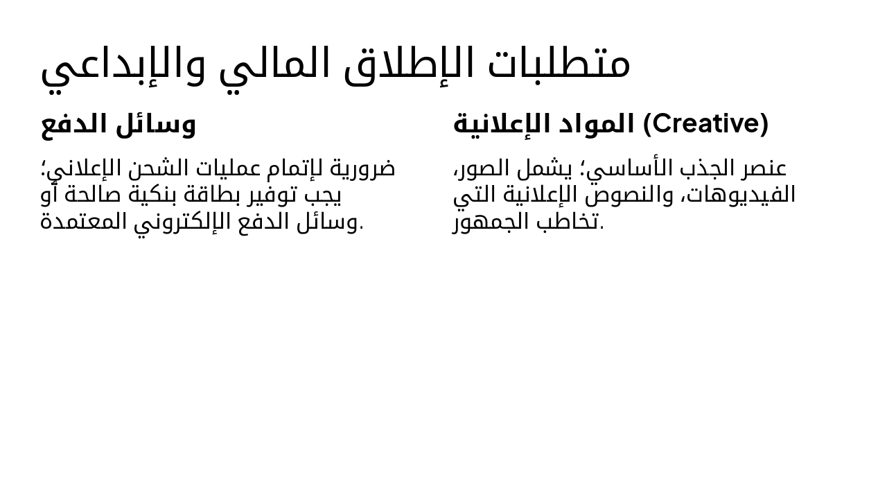 Slide 5 - متطلبات الإطلاق المالي والإبداعي