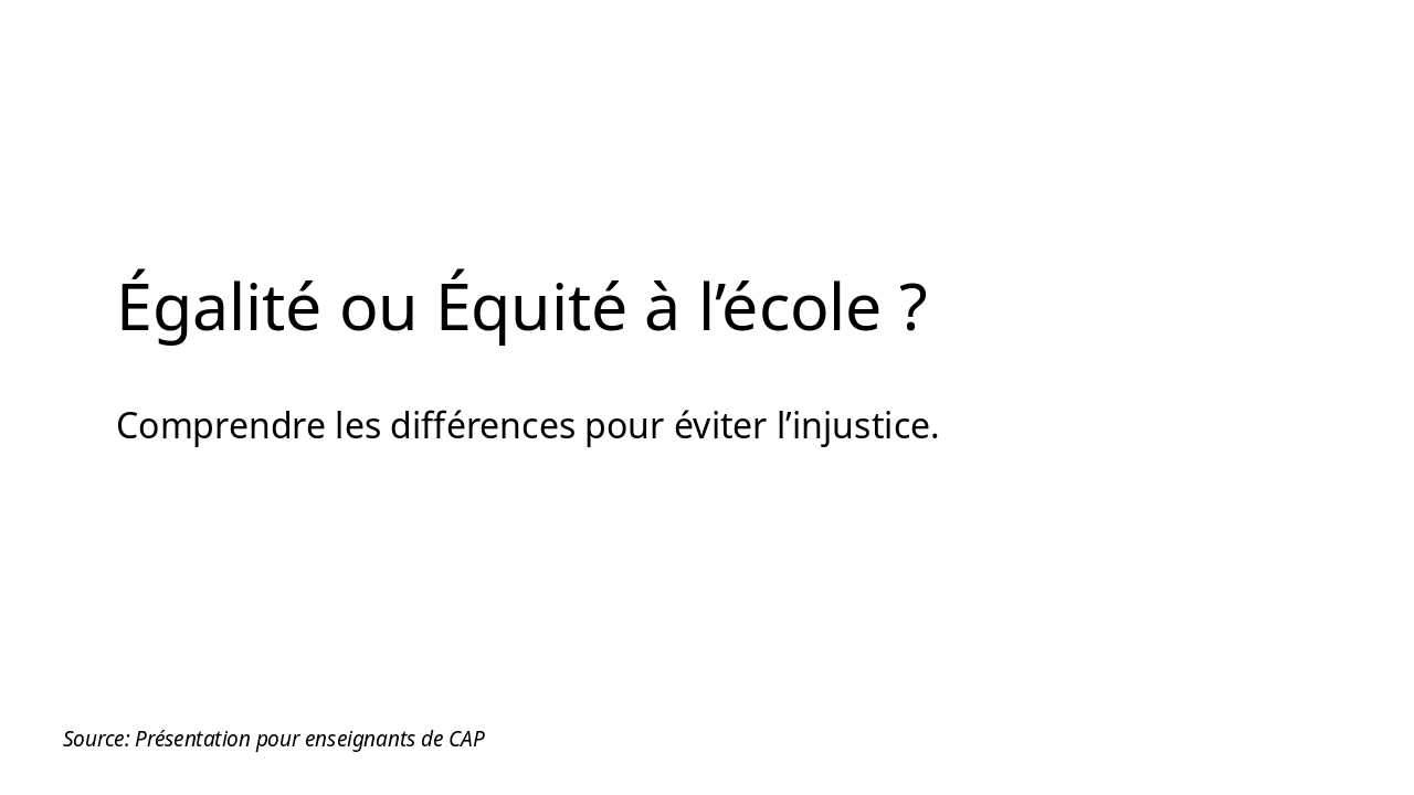 Slide 1 - Égalité ou Équité à l’école ?