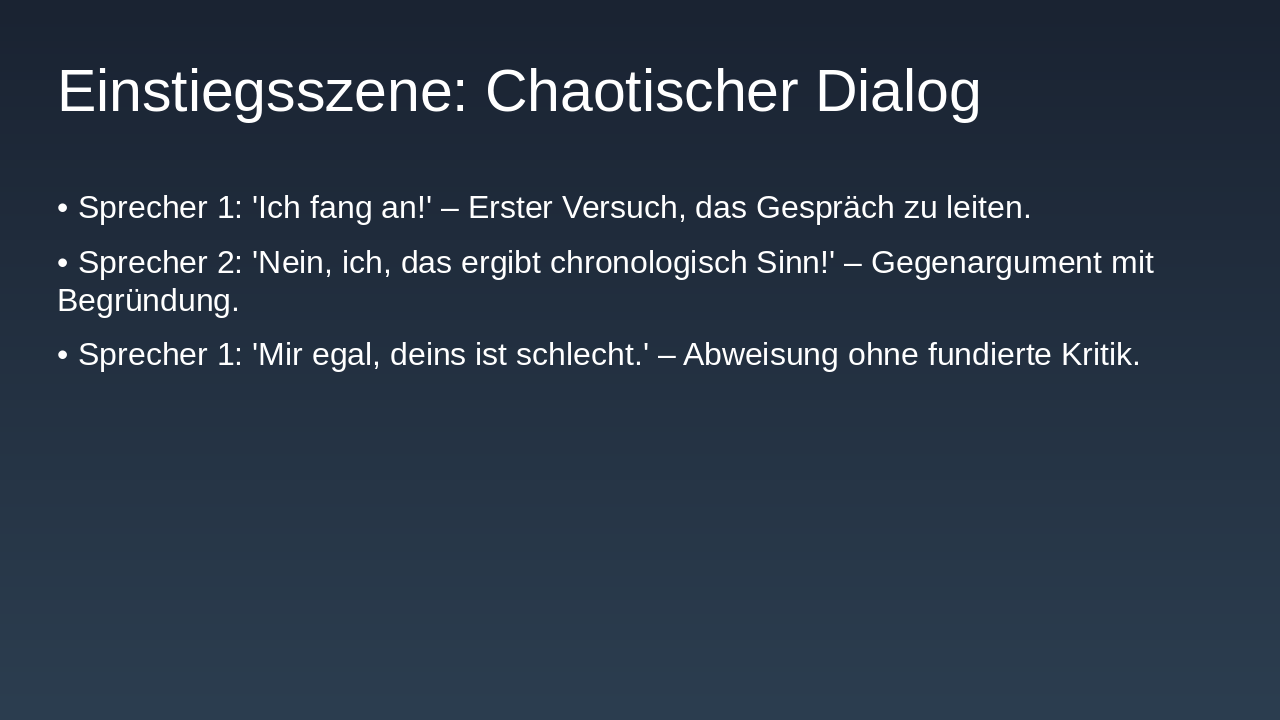 Slide 2 - Einstiegsszene: Chaotischer Dialog