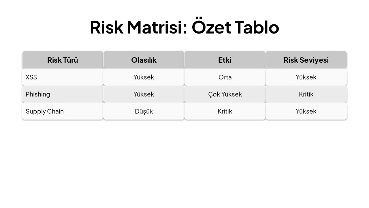 Slide 12 - Risk Matrisi: Özet Tablo
