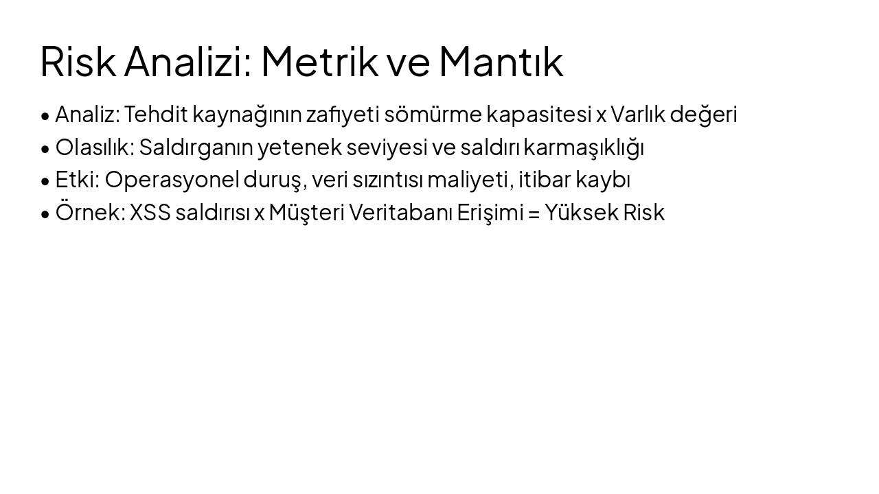 Slide 10 - Risk Analizi: Metrik ve Mantık