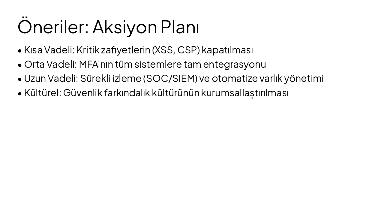 Slide 17 - Öneriler: Aksiyon Planı