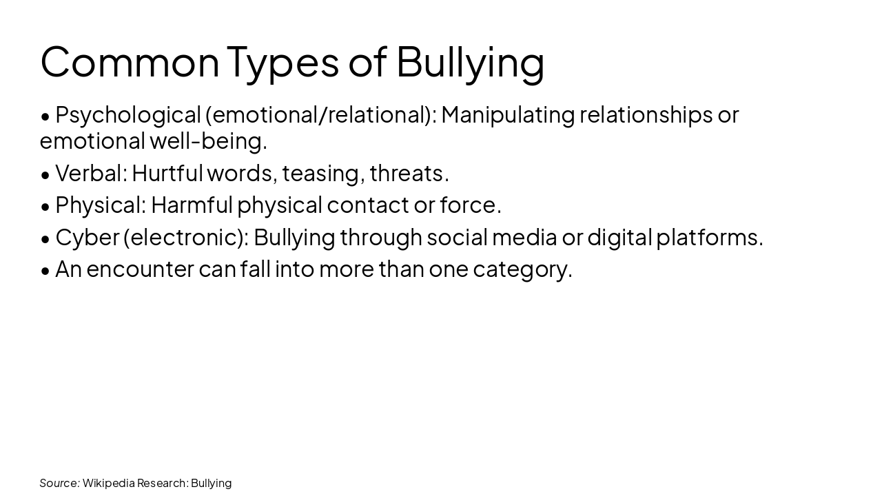 Slide 7 - Common Types of Bullying
