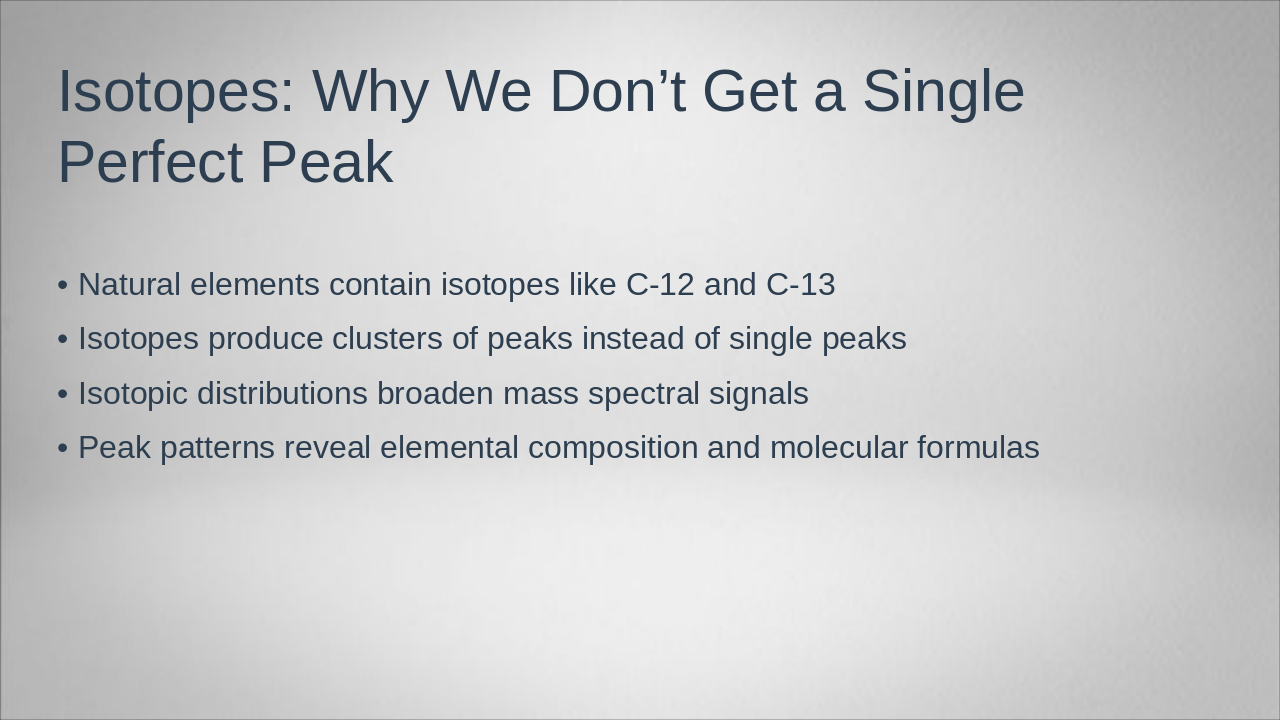 Slide 12 - Isotopes: Why We Don’t Get a Single Perfect Peak
