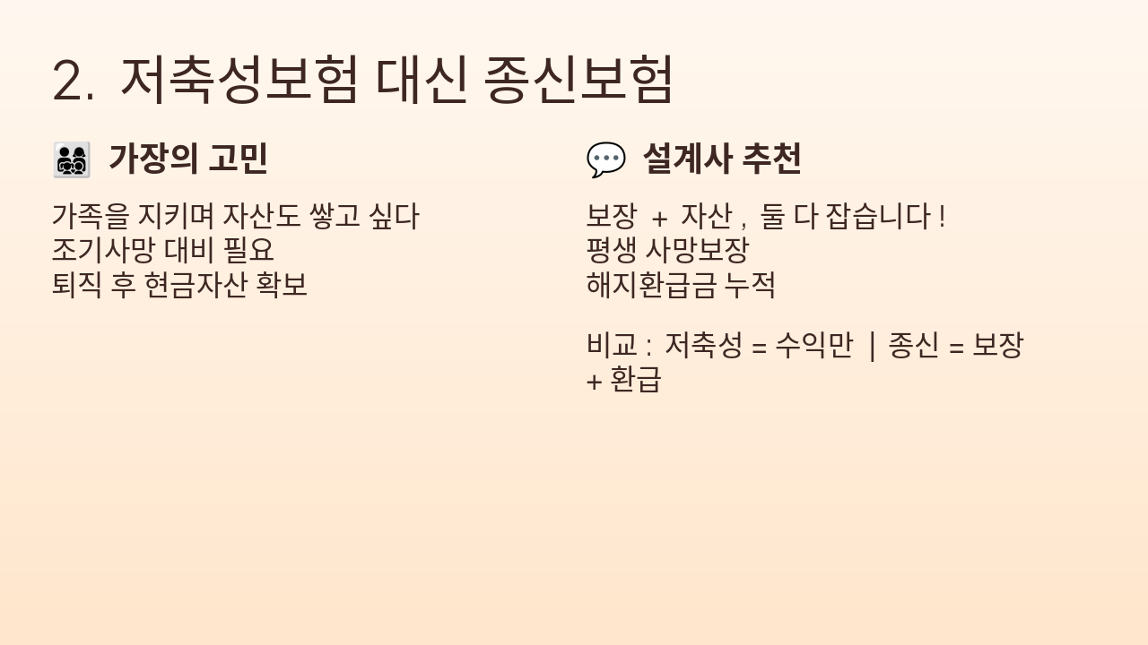 Slide 3 - 2. 저축성보험 대신 종신보험