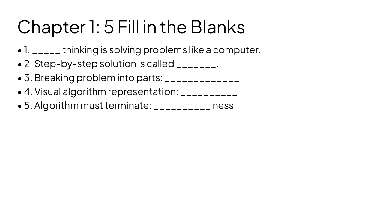 Slide 17 - Chapter 1: 5 Fill in the Blanks