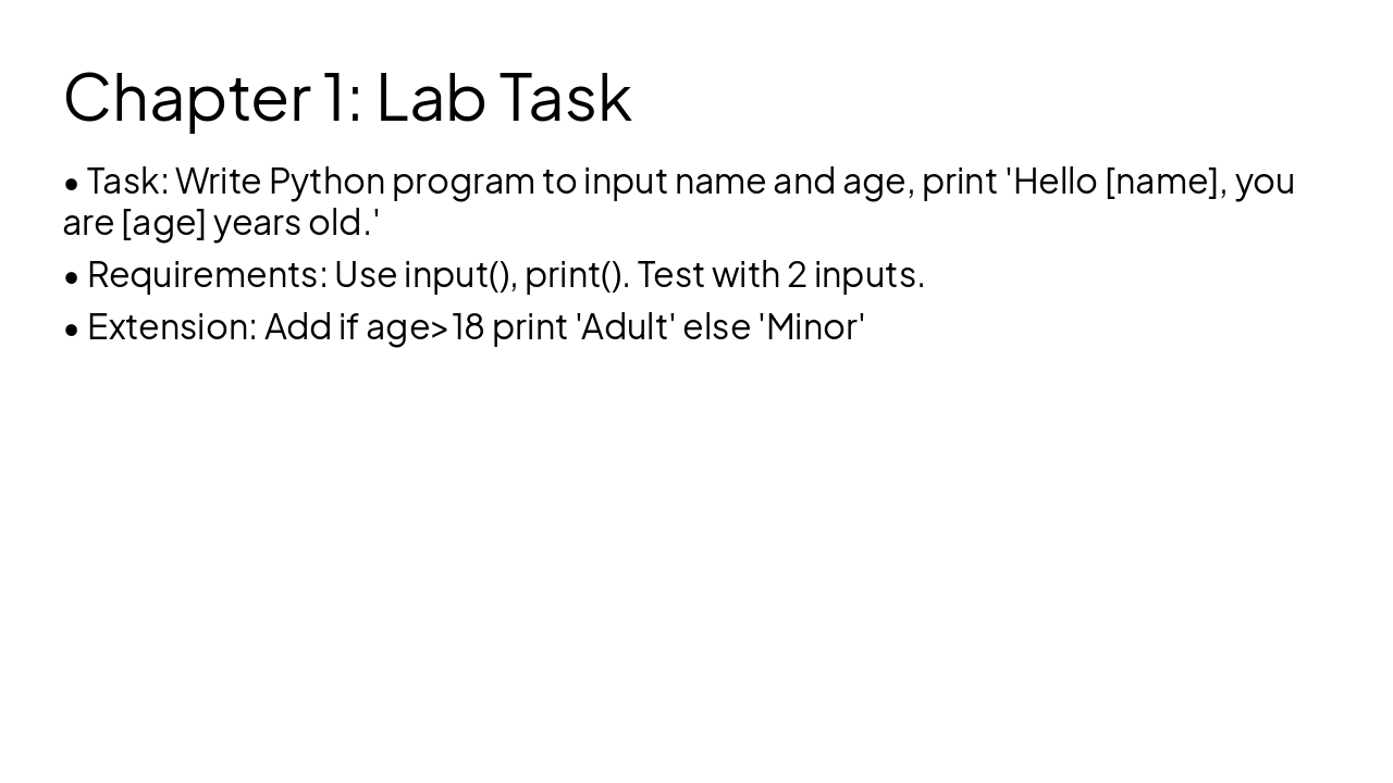 Slide 19 - Chapter 1: Lab Task