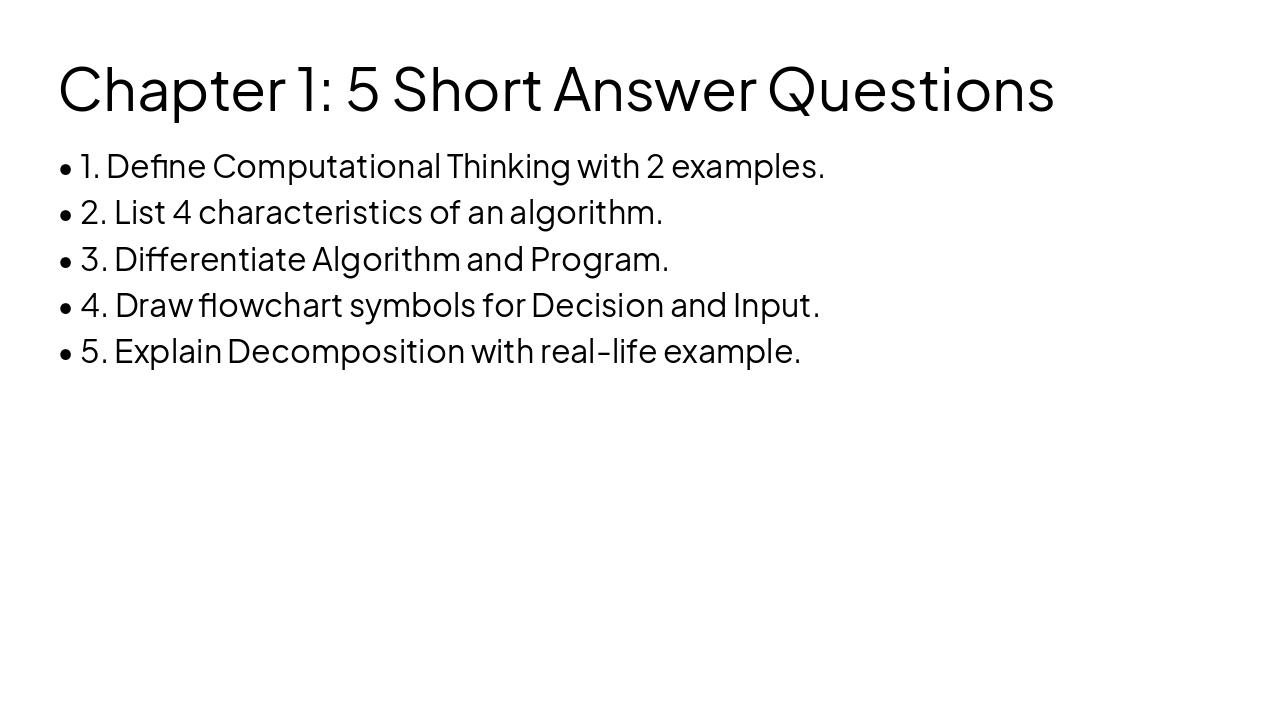 Slide 15 - Chapter 1: 5 Short Answer Questions