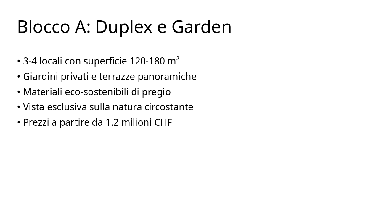 Slide 7 - Blocco A: Duplex e Garden