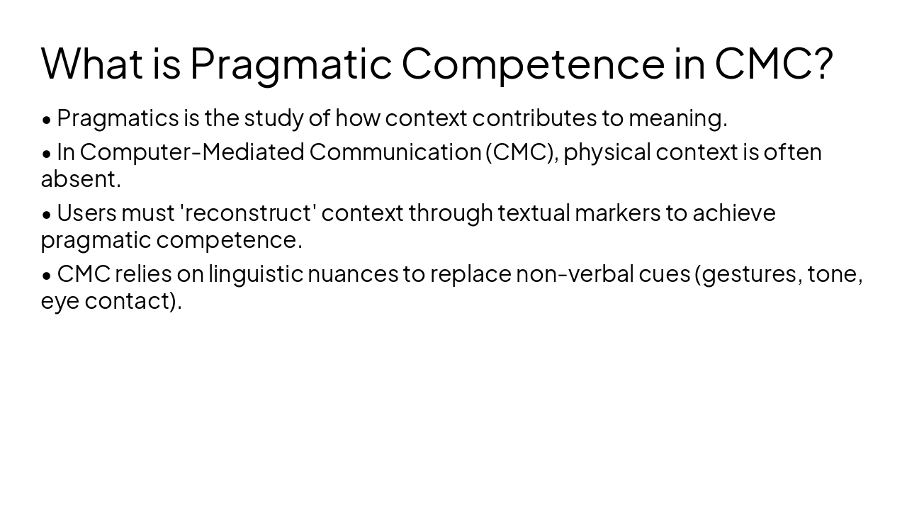 Slide 4 - What is Pragmatic Competence in CMC?