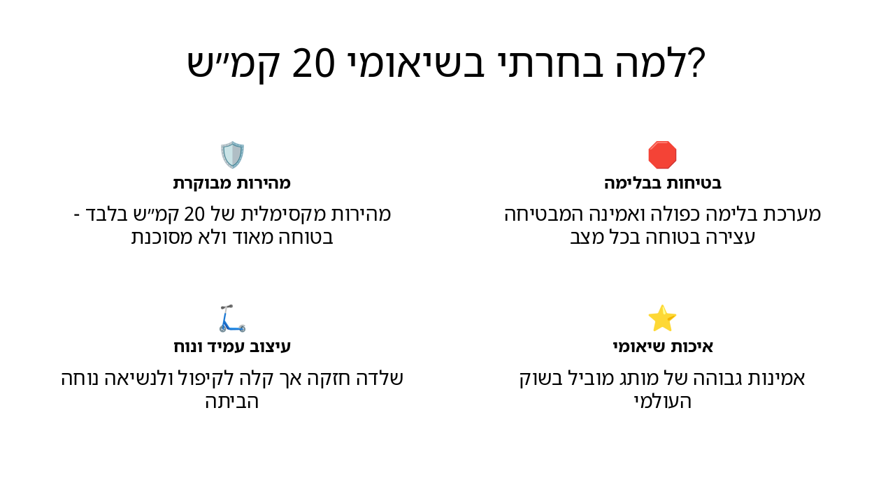 Slide 4 - למה בחרתי בשיאומי 20 קמ״ש?