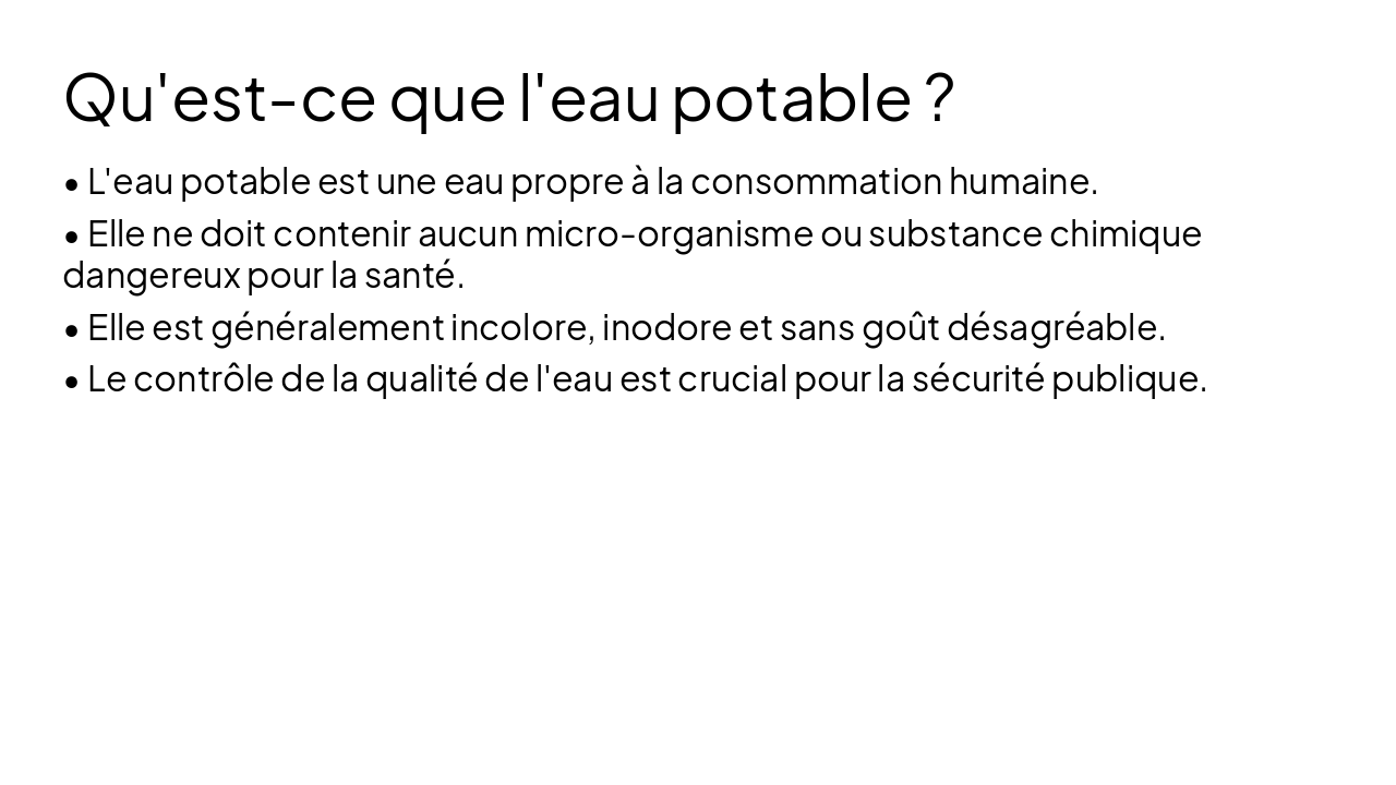 Slide 2 - Qu'est-ce que l'eau potable ?