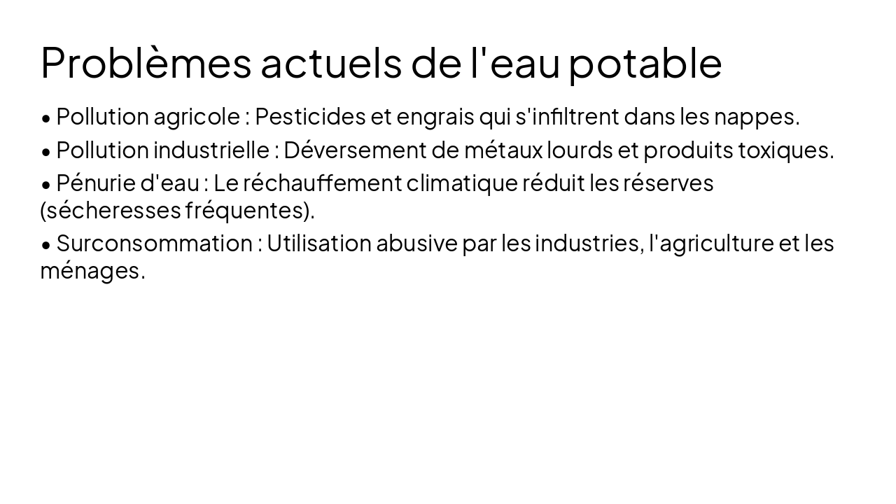 Slide 6 - Problèmes actuels de l'eau potable