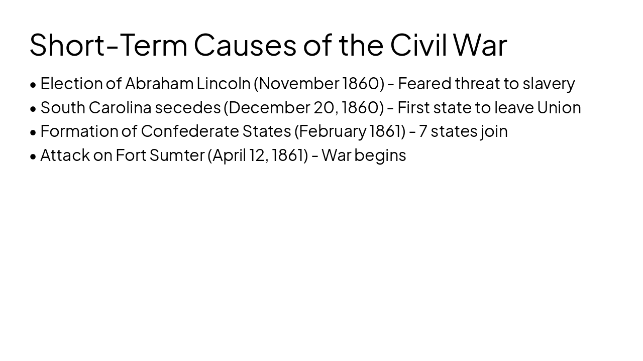 Slide 3 - Short-Term Causes of the Civil War