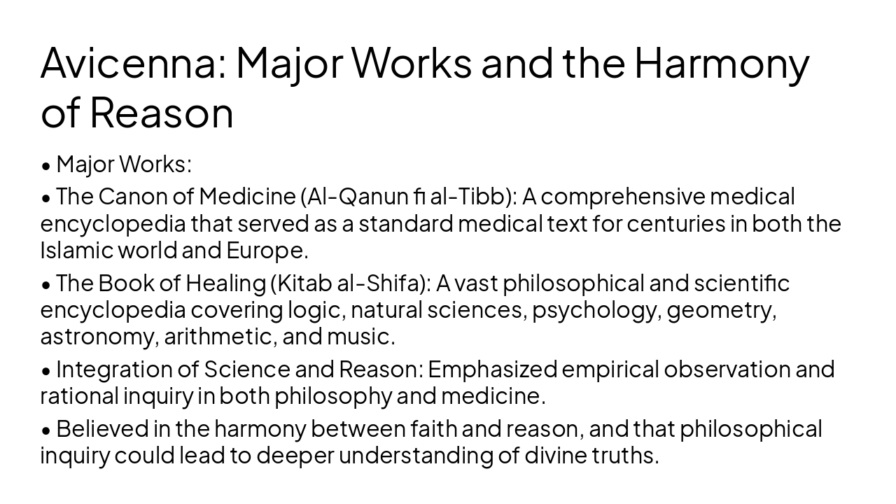 Slide 16 - Avicenna: Major Works and the Harmony of Reason