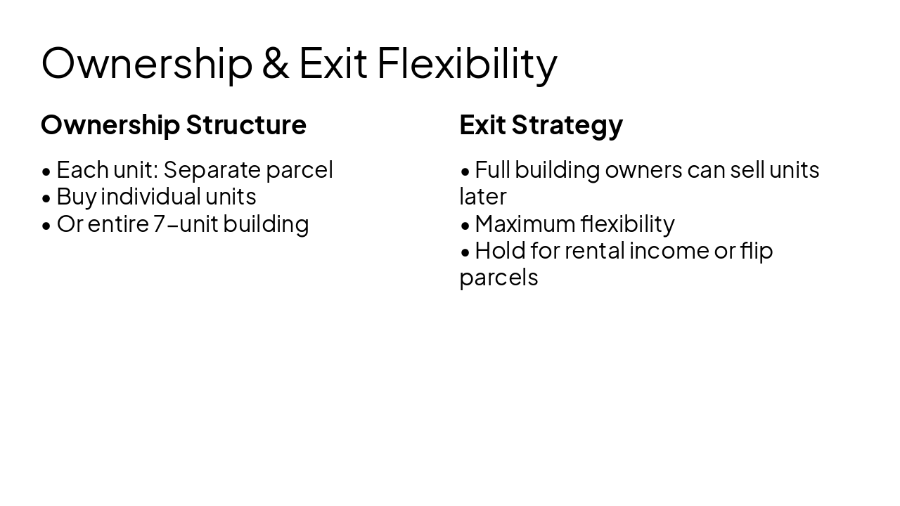 Slide 7 - Ownership & Exit Flexibility