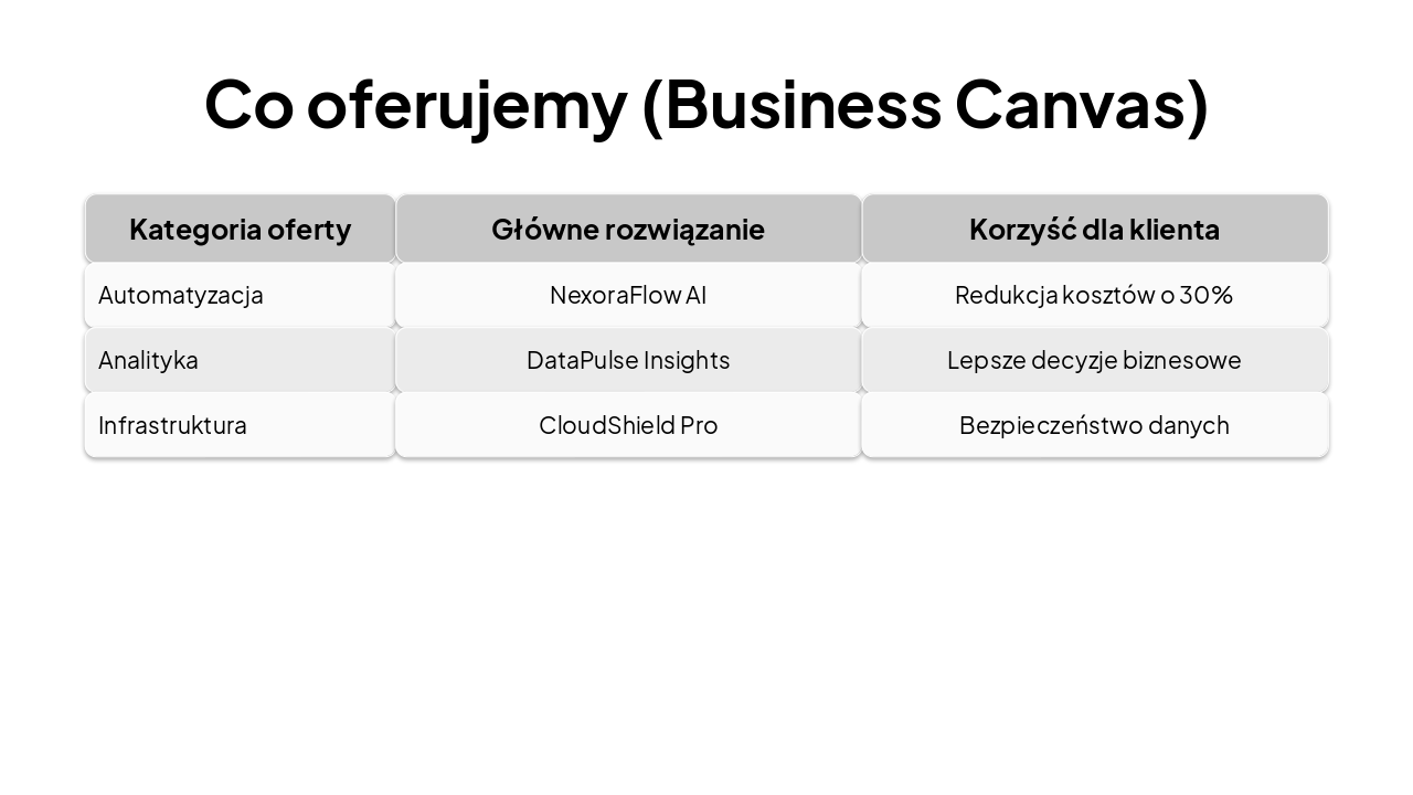 Slide 6 - Co oferujemy (Business Canvas)