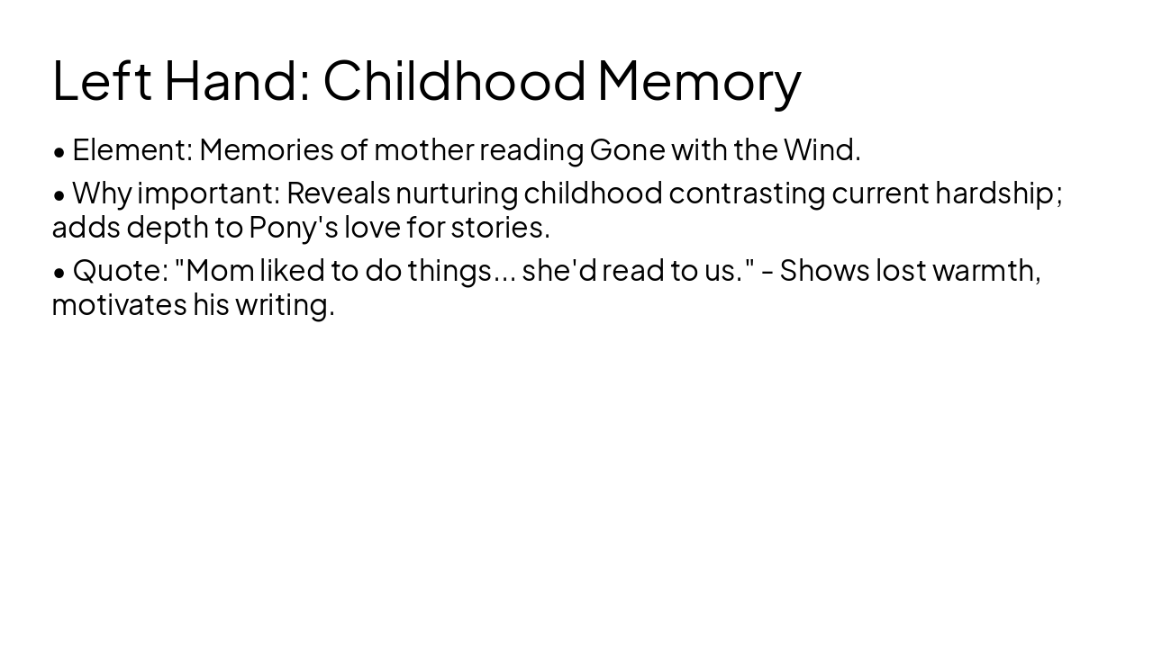 Slide 10 - Left Hand: Childhood Memory