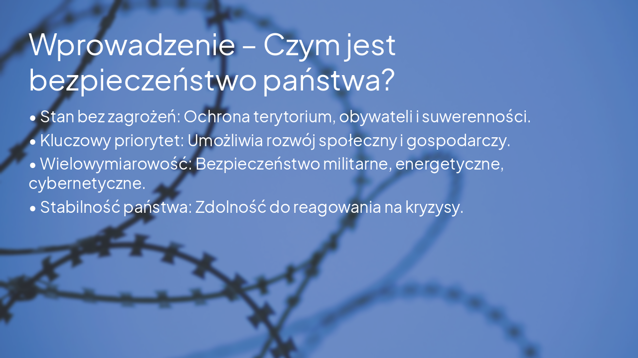 Slide 2 - Wprowadzenie – Czym jest bezpieczeństwo państwa?