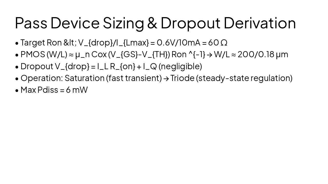 Slide 17 - Pass Device Sizing & Dropout Derivation