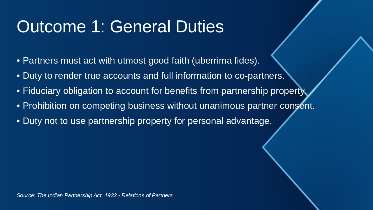 Slide 5 - Outcome 1: General Duties
