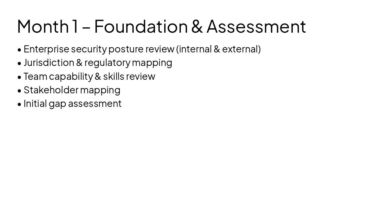 Slide 6 - Month 1 – Foundation & Assessment