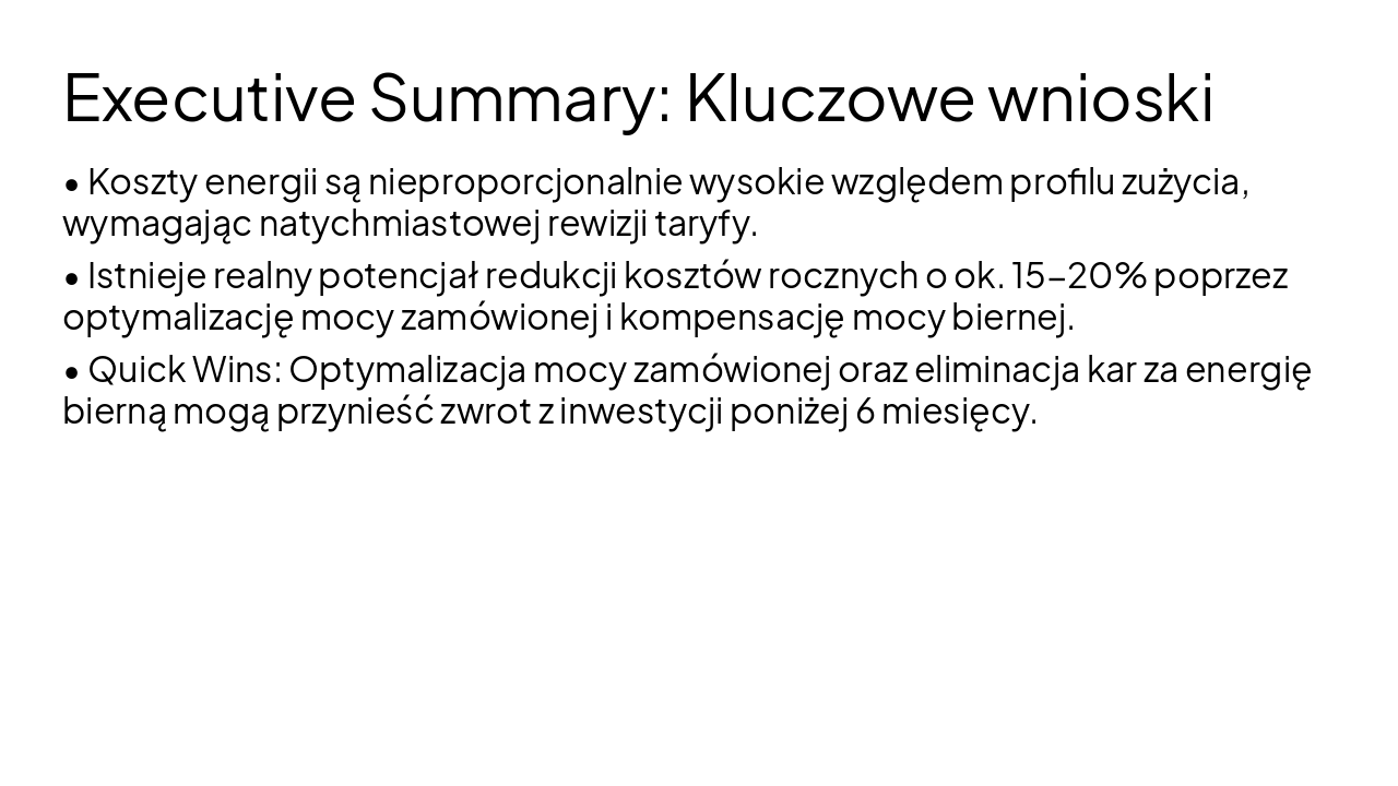 Slide 2 - Executive Summary: Kluczowe wnioski