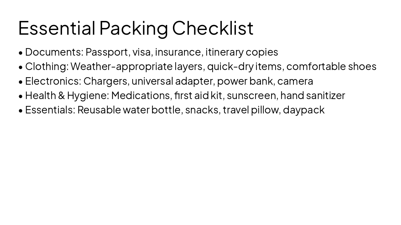 Slide 17 - Essential Packing Checklist