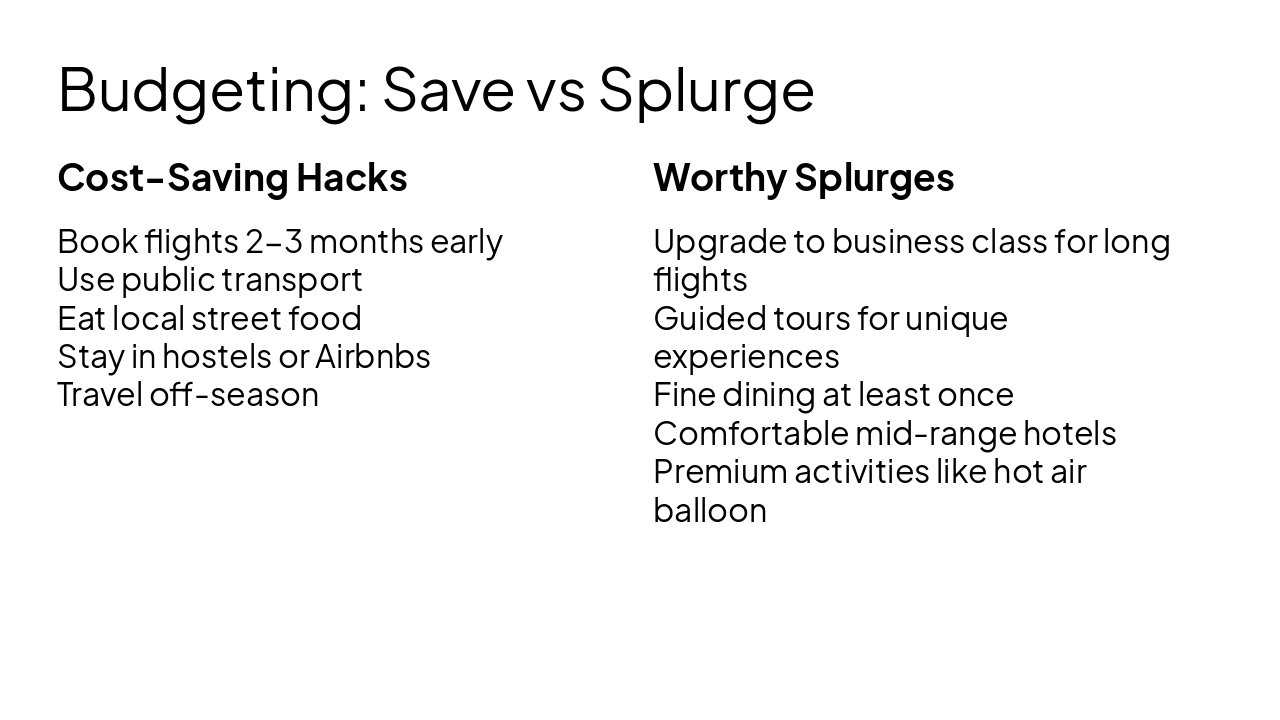 Slide 14 - Budgeting: Save vs Splurge