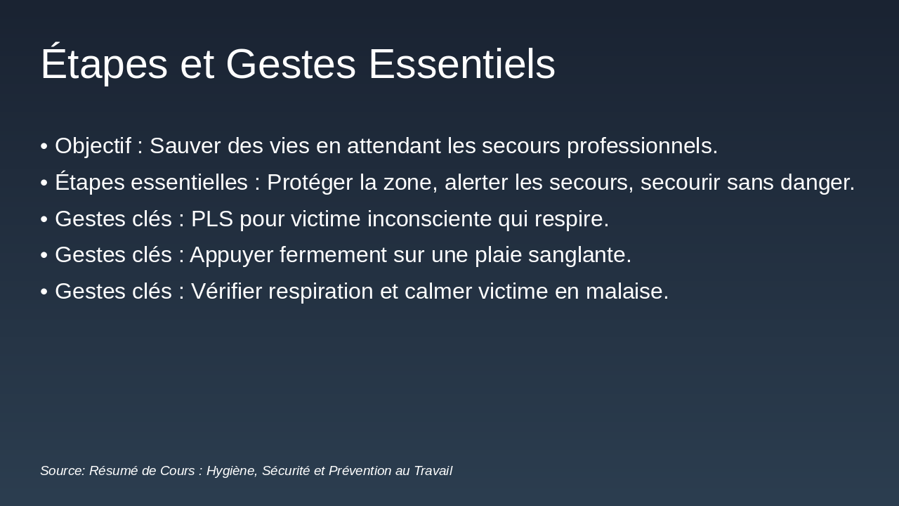 Slide 12 - Étapes et Gestes Essentiels