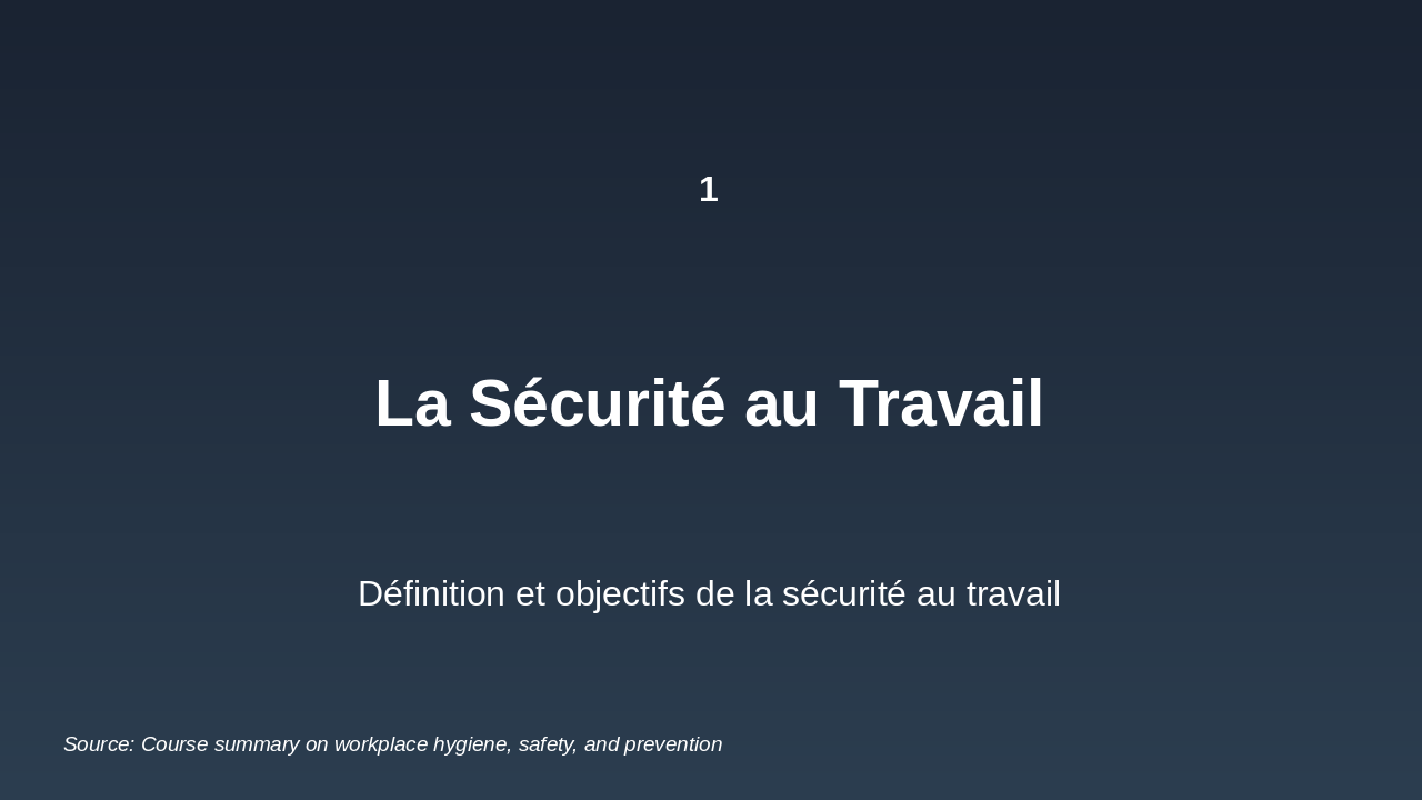 Slide 3 - Résumé de Cours : Hygiène, Sécurité et Prévention au Travail