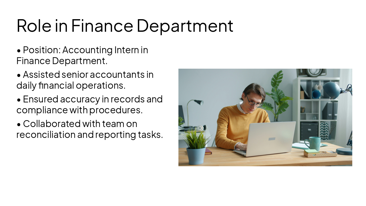 Slide 3 - Role in Finance Department