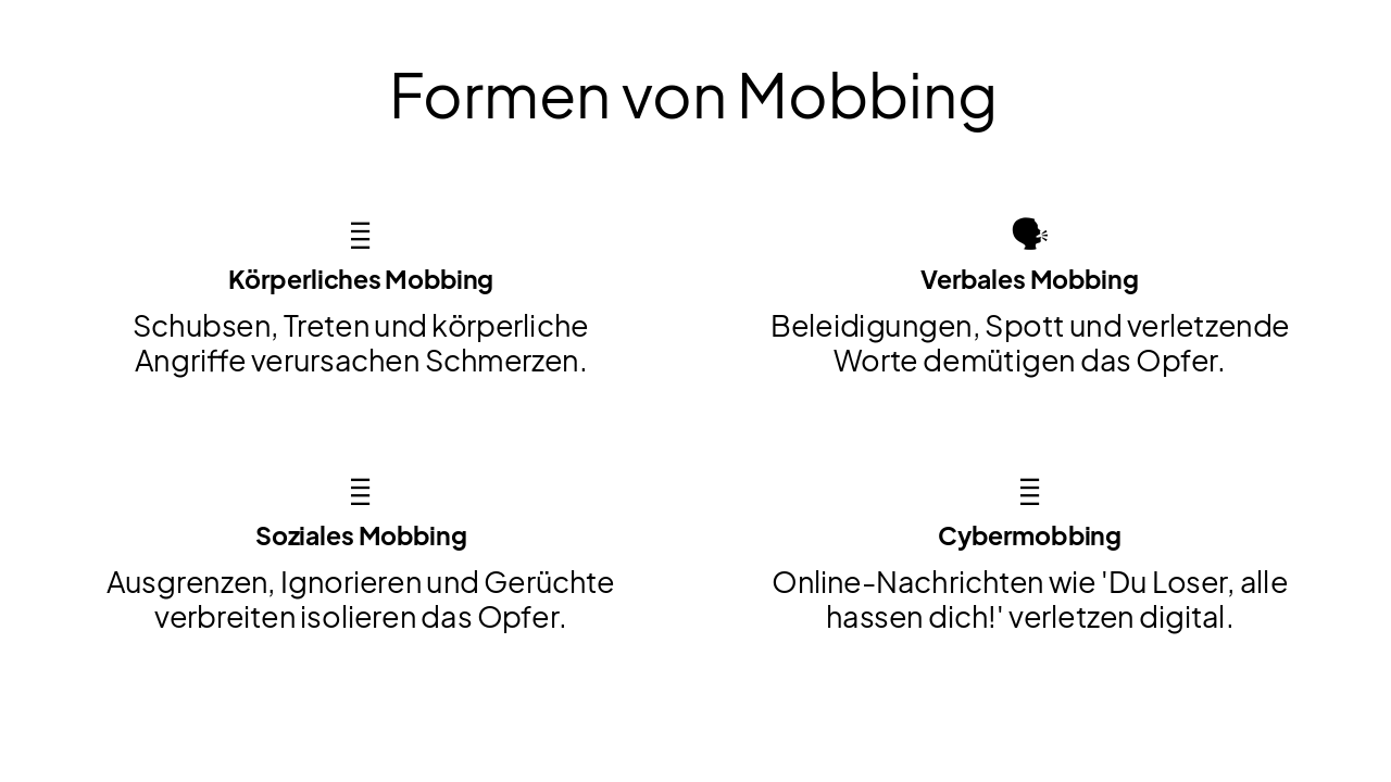 Slide 3 - Formen von Mobbing