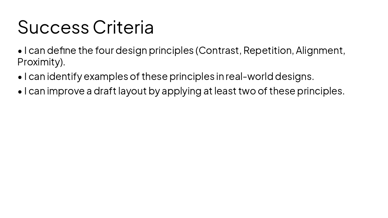 Slide 3 - Success Criteria