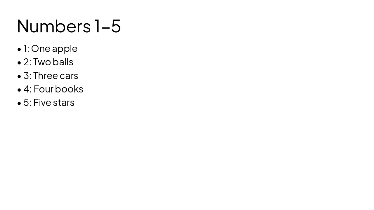 Slide 4 - Numbers 1-5
