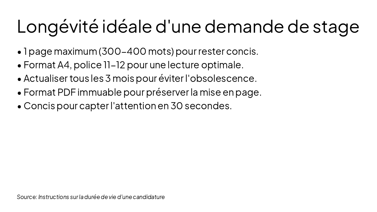 Slide 5 - Longévité idéale d'une demande de stage