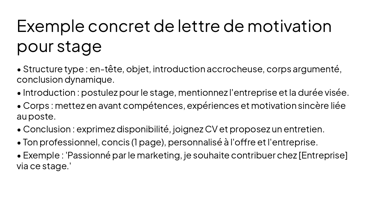 Slide 12 - Exemple concret de lettre de motivation pour stage