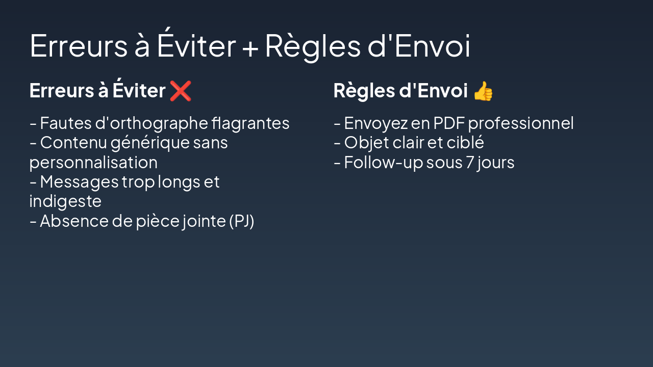 Slide 8 - Erreurs à Éviter + Règles d'Envoi