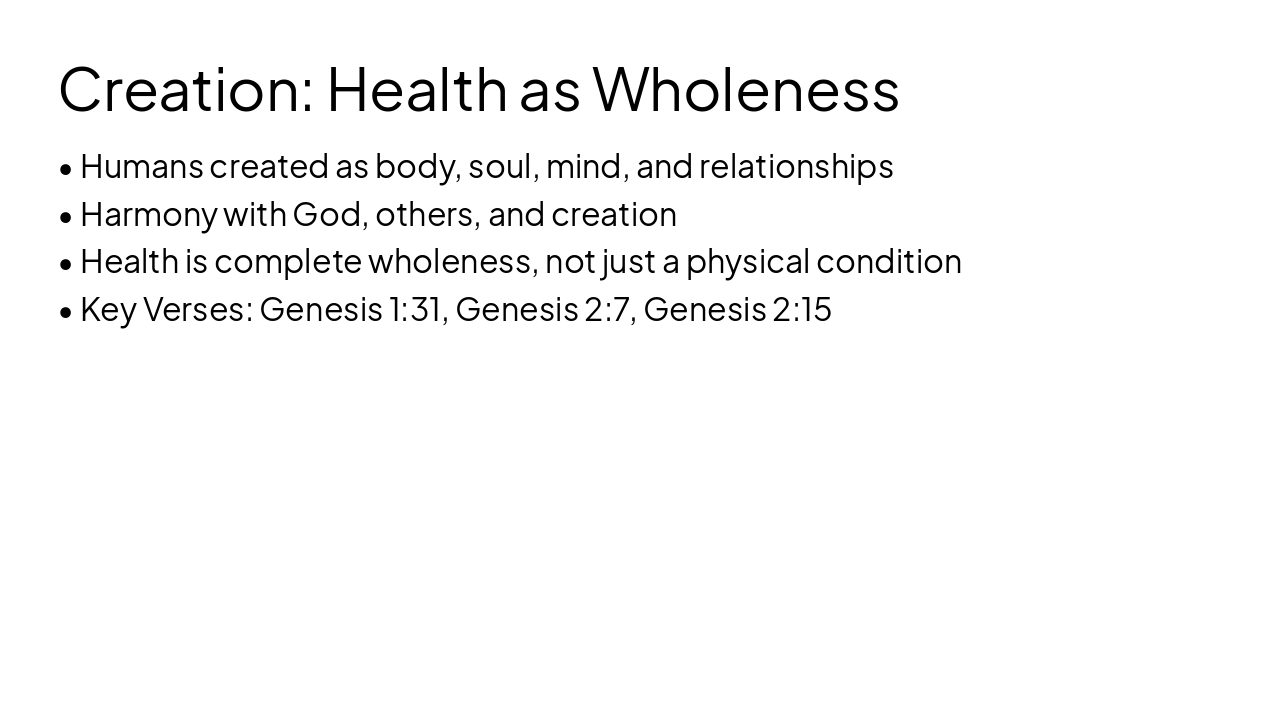 Slide 2 - Creation: Health as Wholeness