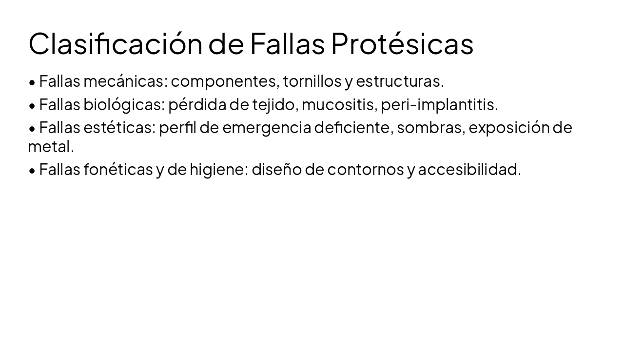 Slide 3 - Clasificación de Fallas Protésicas