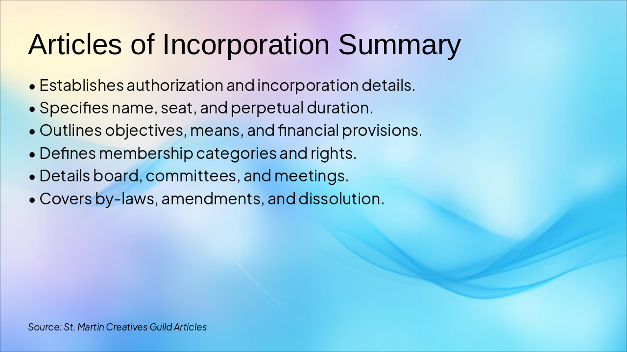 Slide 6 - Articles of Incorporation Summary