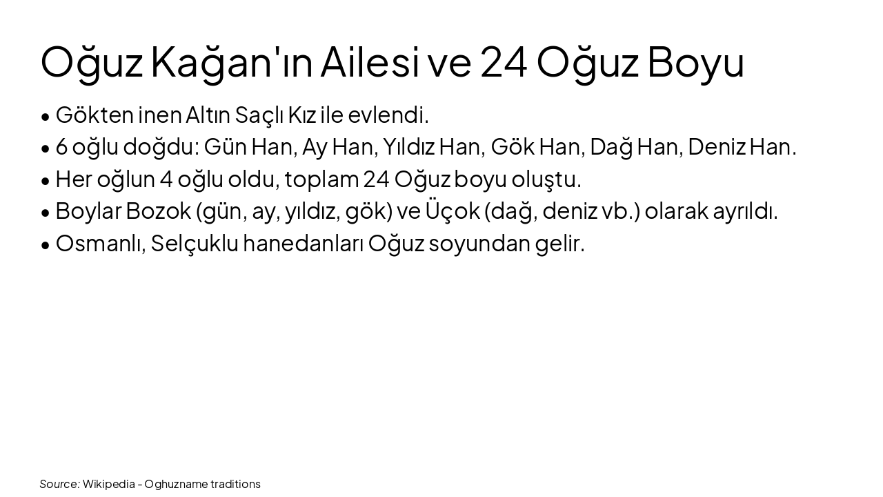 Slide 7 - Oğuz Kağan'ın Ailesi ve 24 Oğuz Boyu