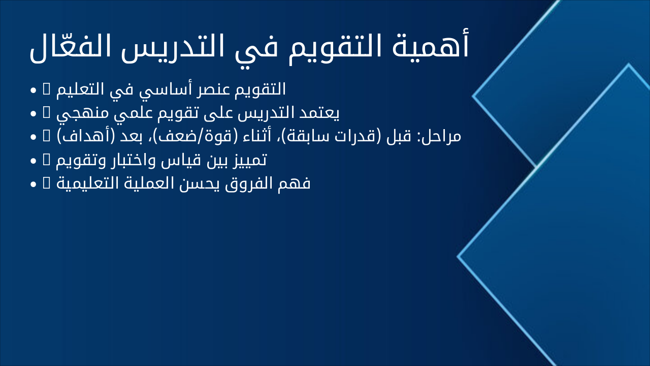 Slide 1 - أهمية التقويم في التدريس الفعّال