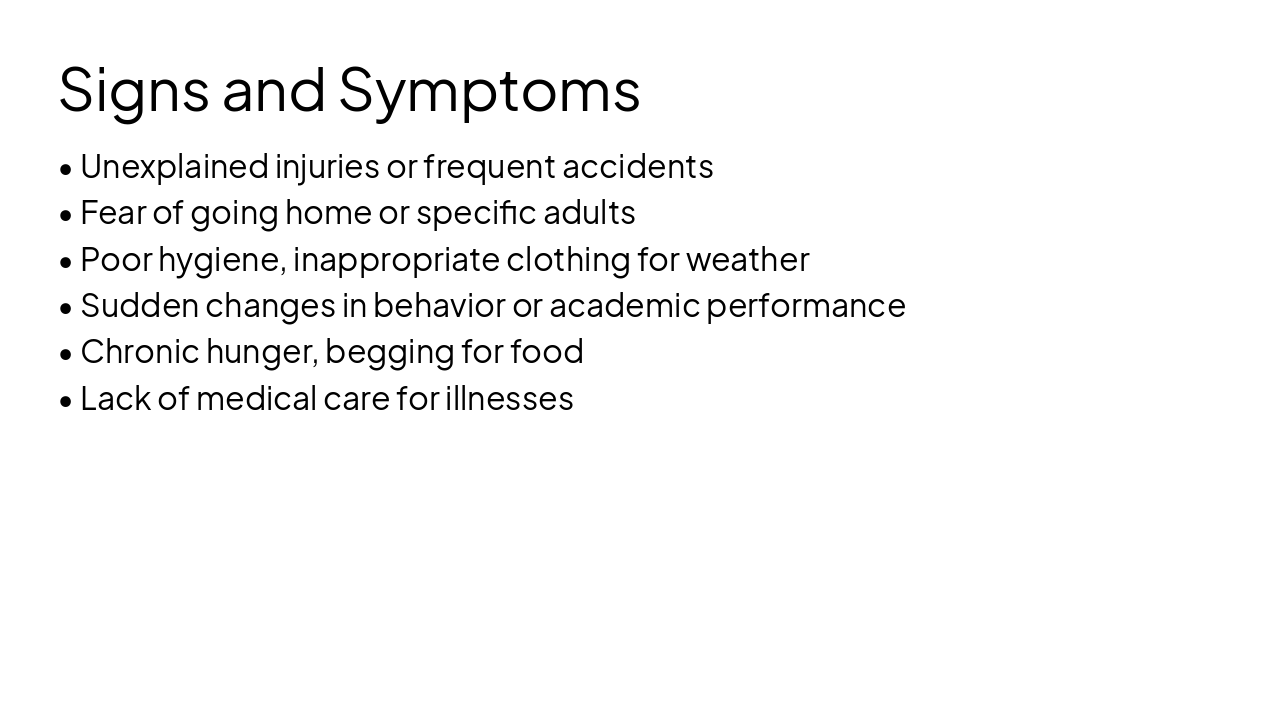 Slide 6 - Signs and Symptoms