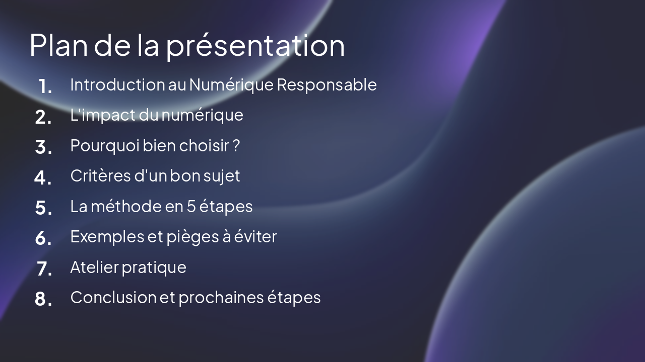 Slide 2 - Plan de la présentation